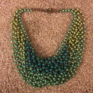 Green and teal beaded statement bib necklace